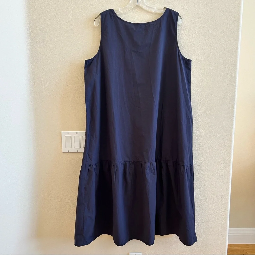 Eileen Fisher NWT Tiered Organic Cotton Midi Dress XL Sleeveless Blue Cotton - Picture 4 of 6
